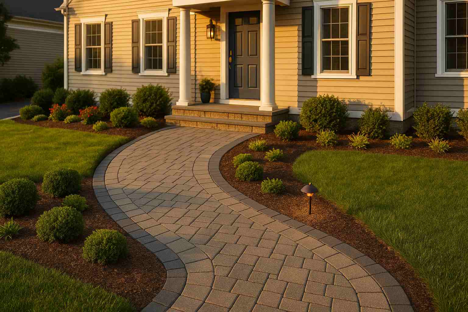 Front entry walkway with curb appeal in Massachusetts.