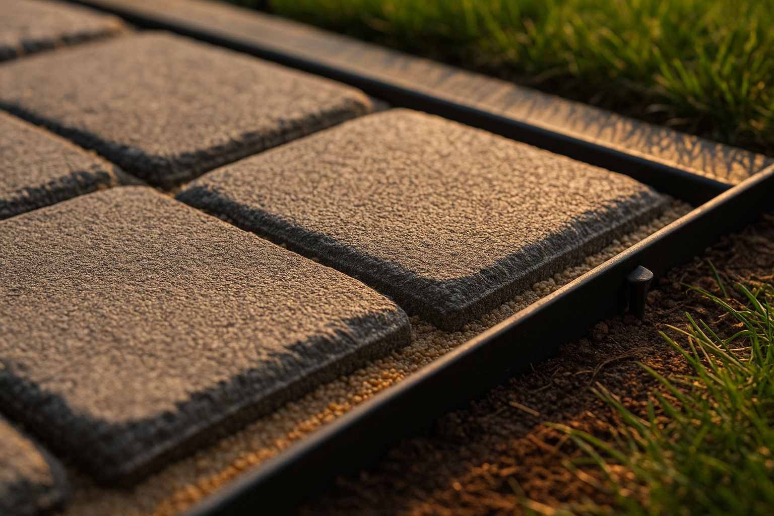 Paver patio with polymeric joint sand and edge restraint in Massachusetts.
