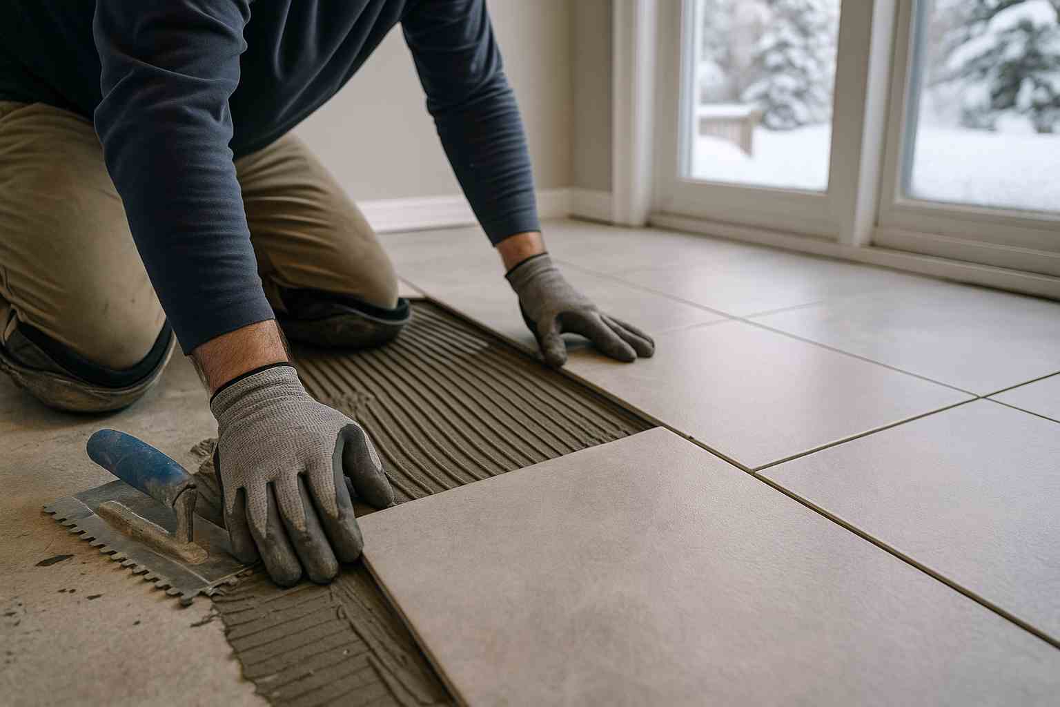 Tile installation engineered for New England—concealed drainage, high-performance adhesives, thermal expansion design