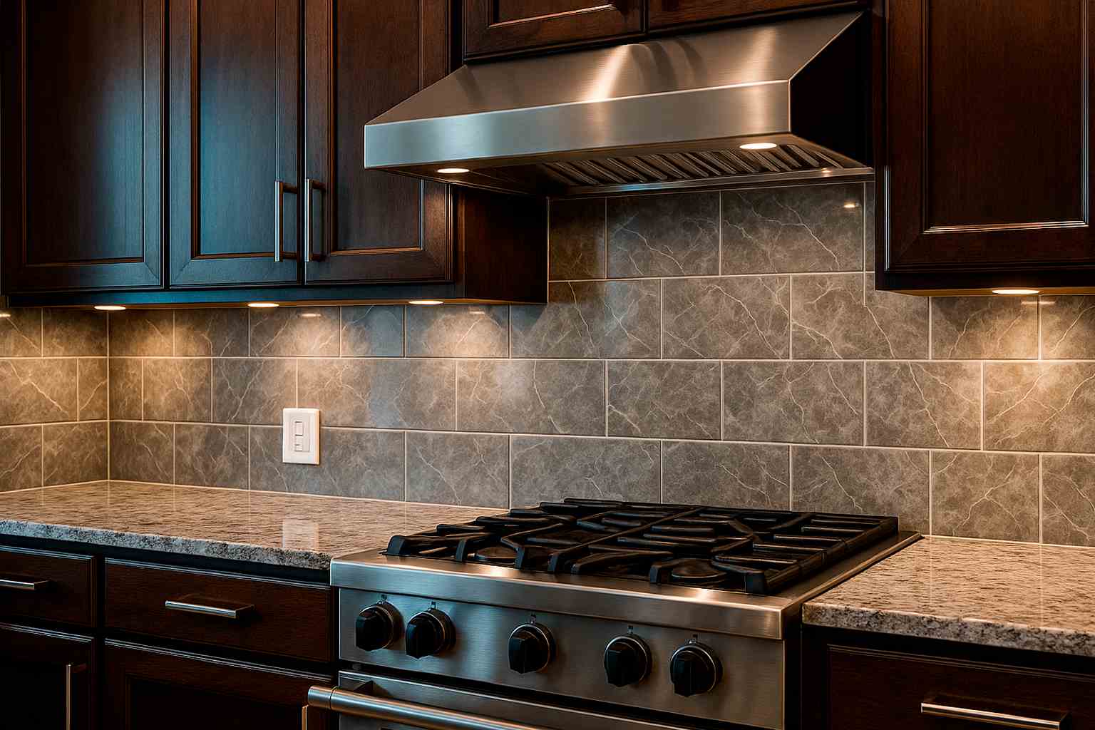 Modern Massachusetts kitchen with heat-resistant backsplash in nano-coated porcelain, tight grout lines