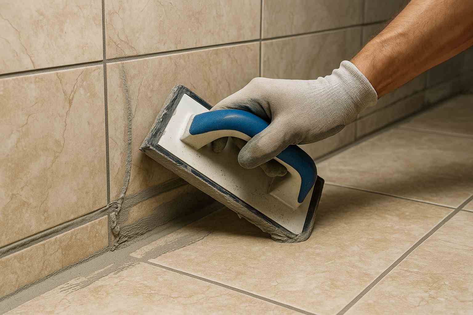Close-up of mold-resistant polymer grout with sanitary sealing and movement joints in Massachusetts
