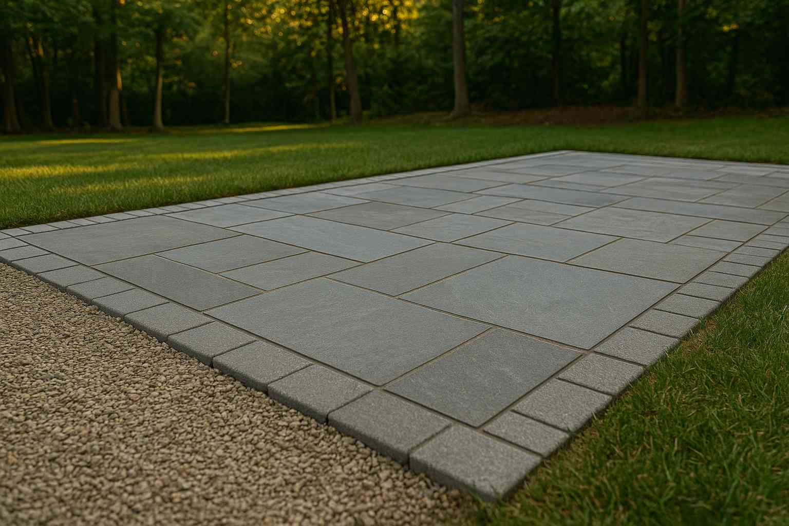 Bluestone patio with edge restraints, even joints and correct slope for drainage
