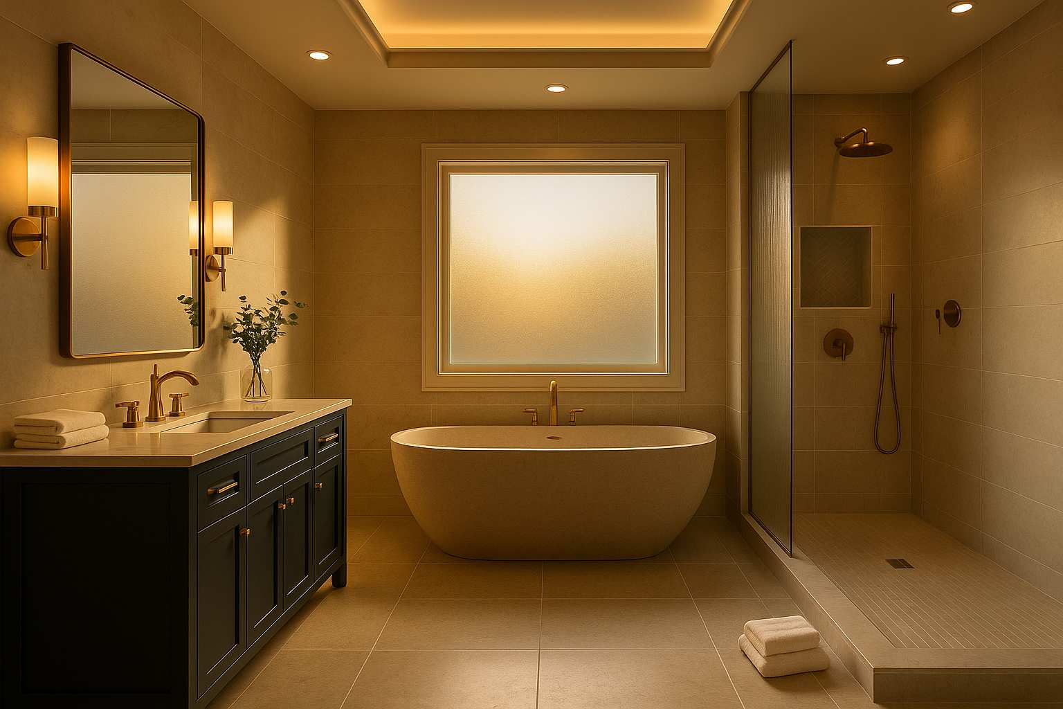 Luxury bathroom tile installation in Massachusetts with liquid waterproofing and mold-resistant epoxy grout