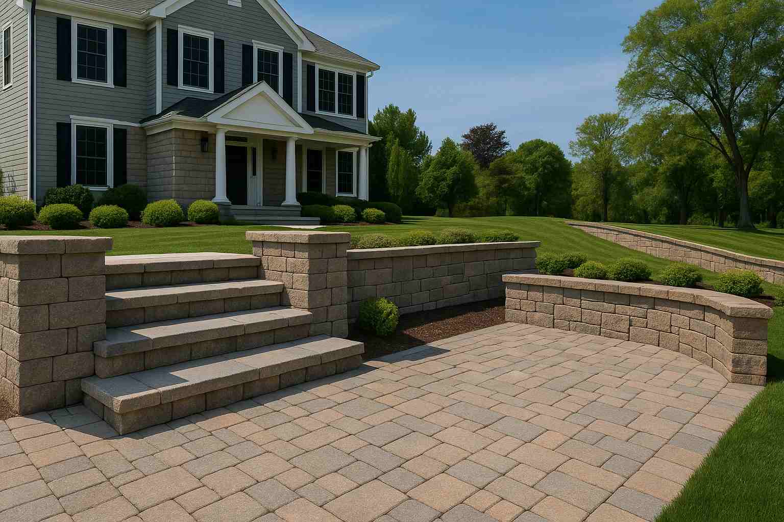 Custom retaining walls for land leveling and drainage in Massachusetts