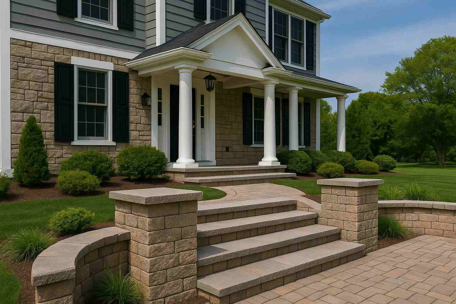 Custom front staircases with durable materials and detailed finishes