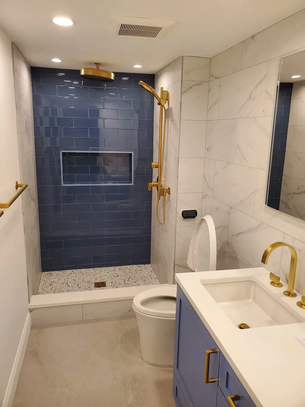 Modern bathroom with new tile installation
