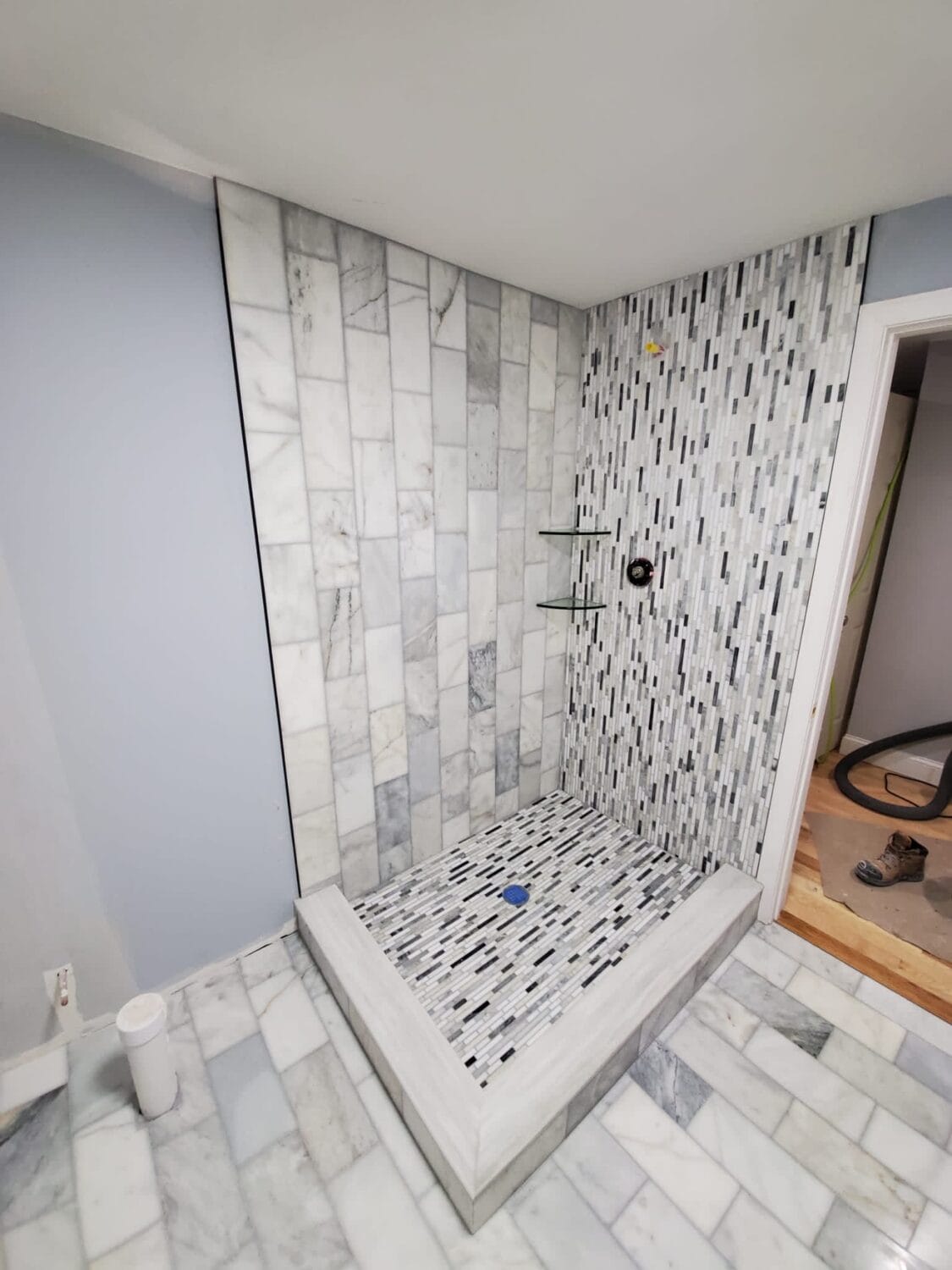 New tile floor and shower